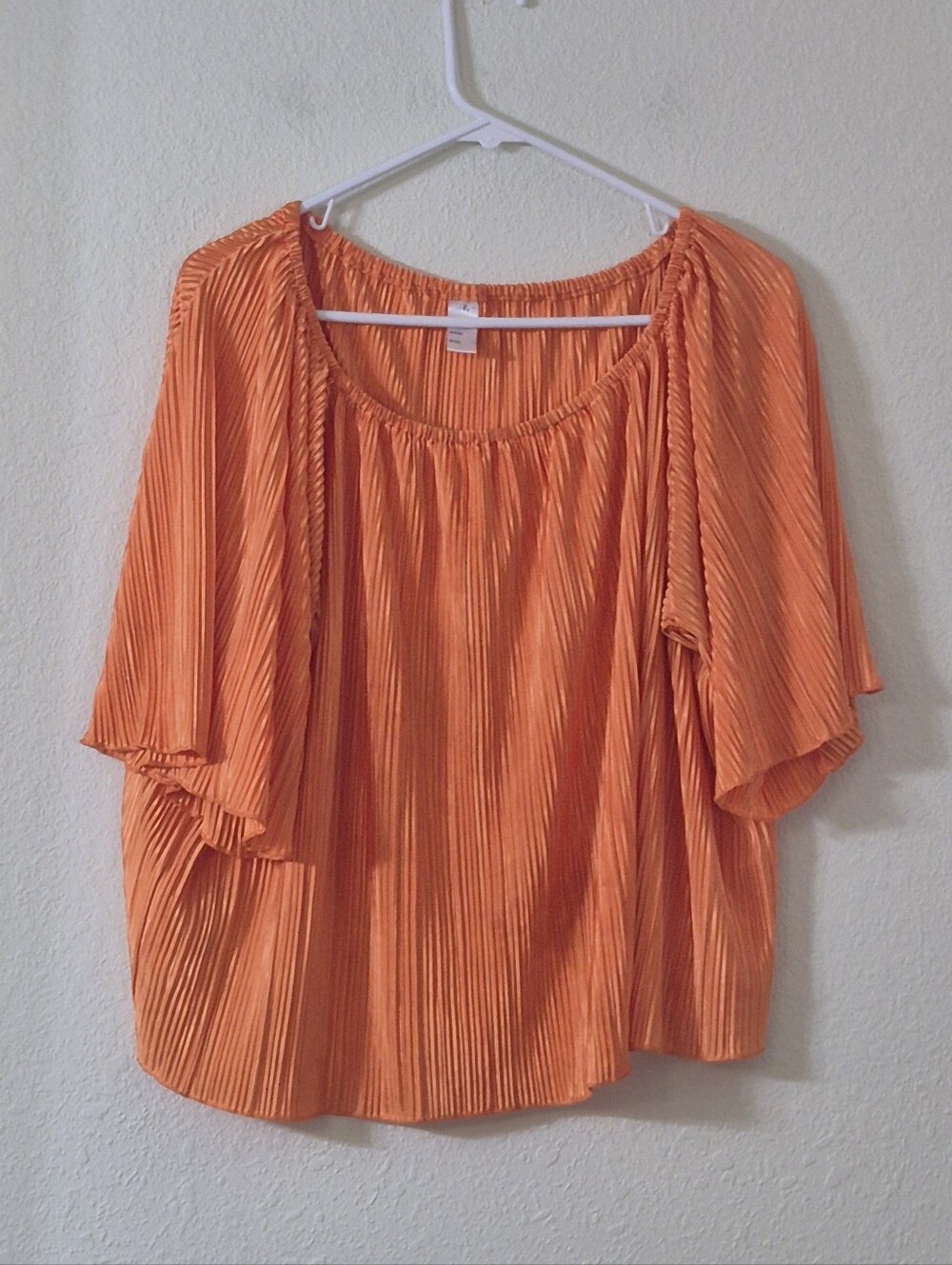 Pleated Orange Short Sleeve Women's Blouse
